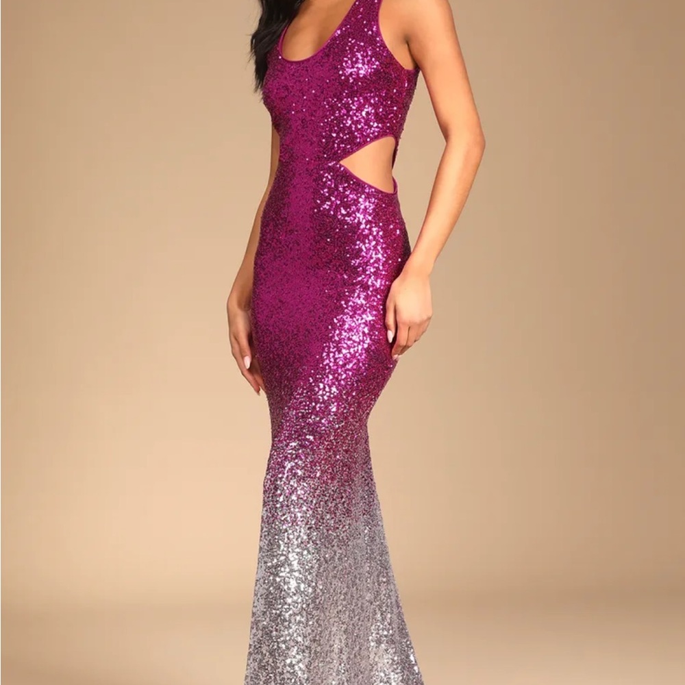NWT Lulu’s Astonishing Pink & Silver Ombré Sequin Maxi Dress